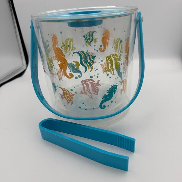 Retro Kmart Summer Picnic Acrylic Ice Bucket Fish Sea Life Tropical Beach - Picture 1 of 7